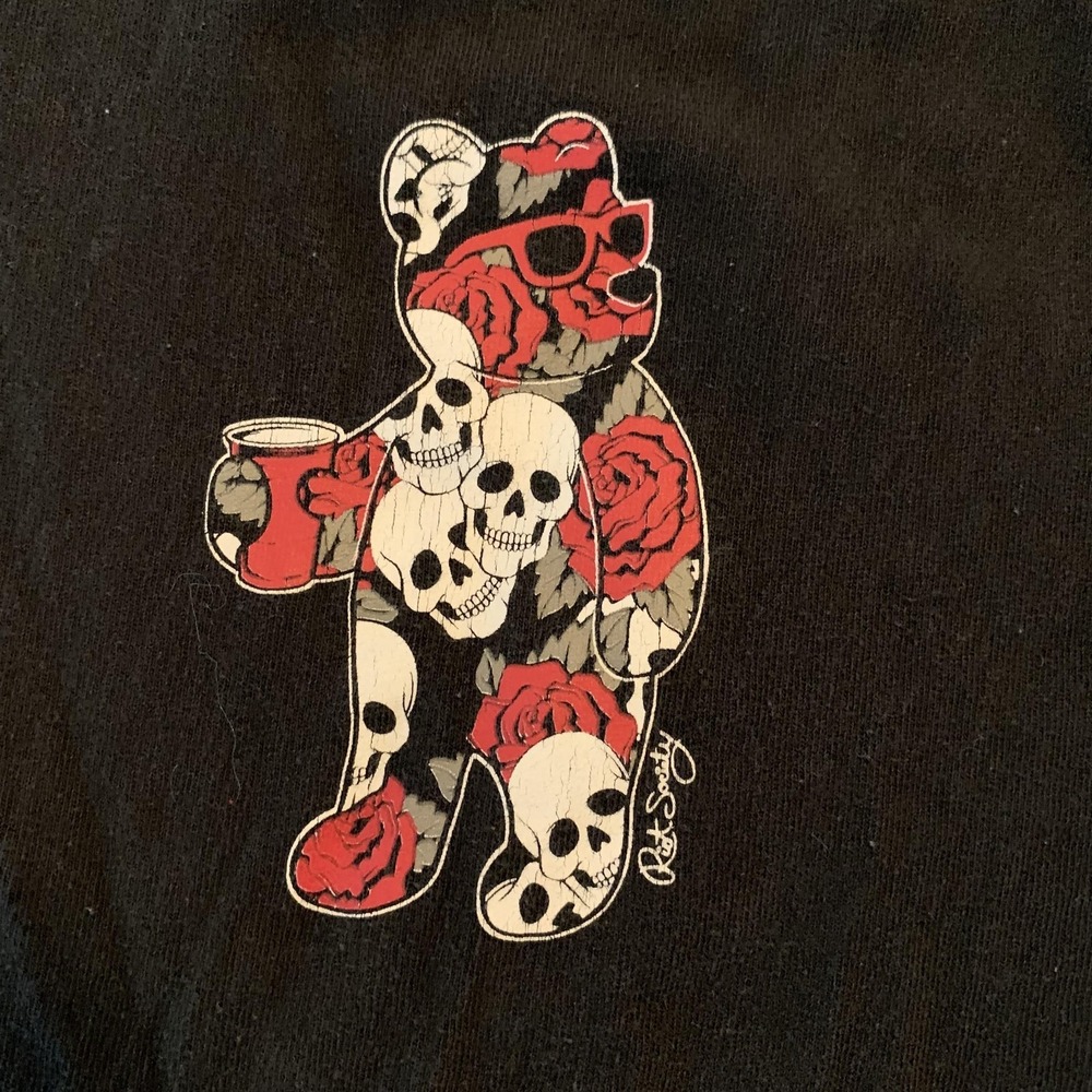 Riot Society Shirt Mens Small Black Rose Skull Dancing Bear Graphic‎ Streetwear
